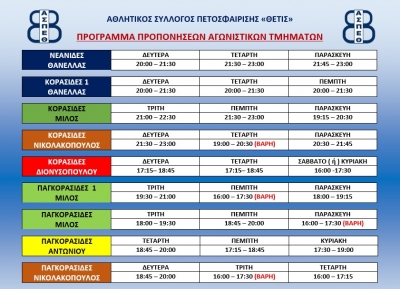 Έναρξη προπονήσεων Αγωνιστικών Τμημάτων 2021-2022(Πρόγραμμα)